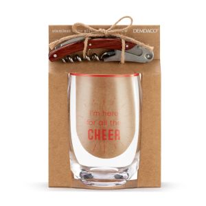 Glass and Corkscrew Set - I'm Here for All the Cheer