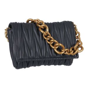 Quilted Purse with Chunky Gold Chain Handle - Black