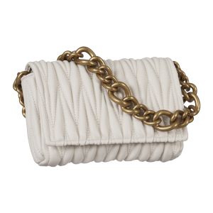Quilted Purse with Chunky Gold Chain Handle - Cream