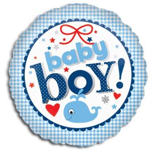 Baby Boy Gingham Foil Balloon - Bagged