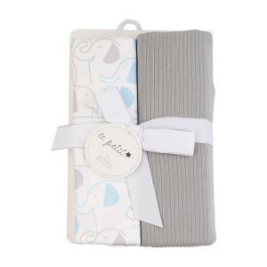 2-Pack Swaddle Blankets - Blue and Gray Elephant
