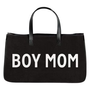 Canvas Tote with Leather Handles - Boy Mom