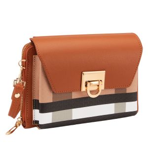Vegan Leather Crossbody Bag with Phone Pocket - Brown