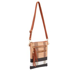 Brown and Black Plaid Purse with Brown Crossbody Strap