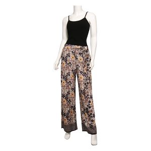 Light Gray Floral Woven Pant With Pockets & Tie - Large