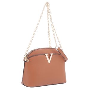 Vegan Leather Purse with Chain Handle - Tan