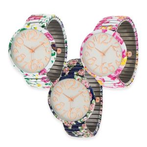 Floral Stretch Watches with Rose Gold Accents