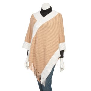 Ultra-Soft Two-Tone Poncho - Camel and Ivory