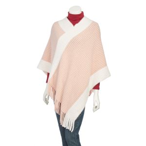 Ultra-Soft Two-Tone Poncho - Pink and Ivory