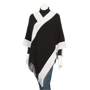 Ultra-Soft Two-Tone Poncho - Black and Ivory