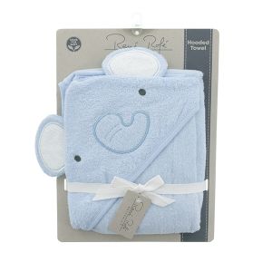 Terry Hooded Towel With 3D Applique - Blue Elephant