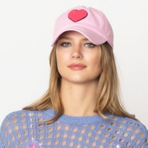 Pink Baseball Cap with Fuchsia Chenille Heart Patch