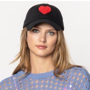 Black Baseball Cap with Red Chenille Heart Patch