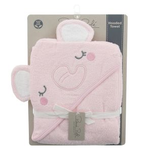 Terry Hooded Towel With 3D Applique - Pink Elephant