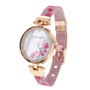 Laura Ashley Floral Mesh Band Watch - Rose Gold