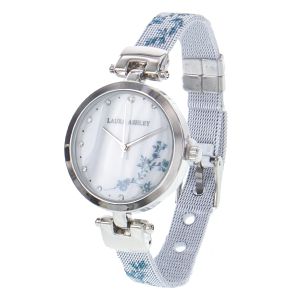 Laura Ashley Floral Mesh Band Watch - Silver and Blue
