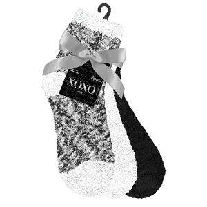 3-Pair XOXO Cozy Socks - Black & White
