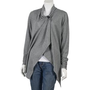 One Button Long Sleeve Cardigan with Ruched Sleeve - Gray - S-M