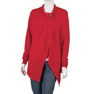 One Button Long Sleeve Cardigan with Ruched Sleeve - Red - S-M