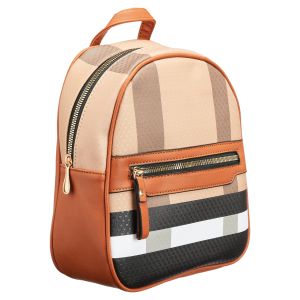 Vegan Leather Plaid Backpack - Brown and Black