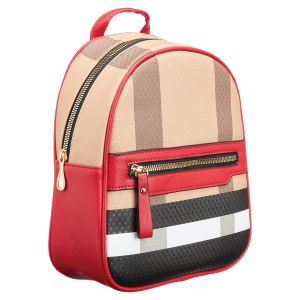 Vegan Leather Plaid Backpack - Brown and Red