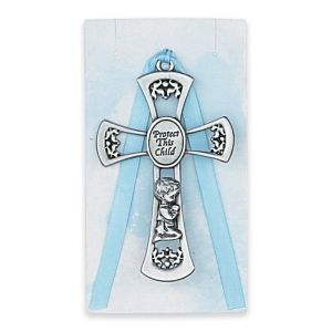 Protect This Child Pewter Crib Cross - Boy