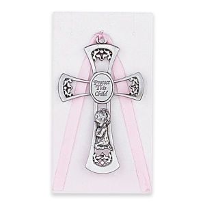 Protect This Child Pewter Crib Cross - Girl