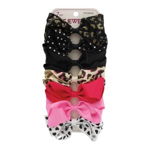 7-Piece Clip-On Hairbows - Black and Pink Assortment