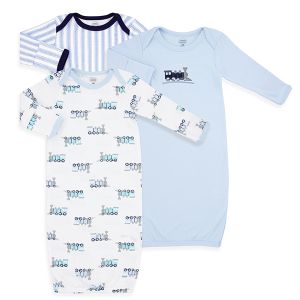 3-Piece Newborn Sleeping Gown Sets - Blue Train