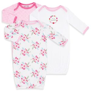 3-Piece Newborn Sleeping Gown Sets - Pink Floral