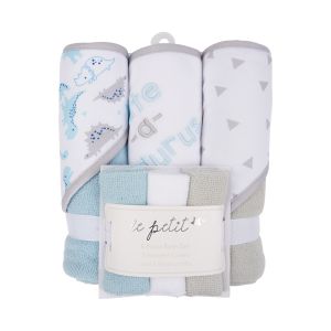 6-Piece Hooded Towel and Washcloth Set - Blue Cute-A-Saurus