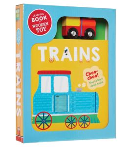Trains - Board Book & Wooden Toy Set