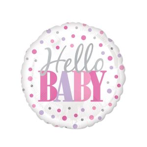Hello Baby - Pink Dots Foil Balloon - Bagged