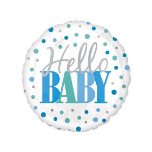 Hello Baby - Blue Dots Foil Balloon - Bagged