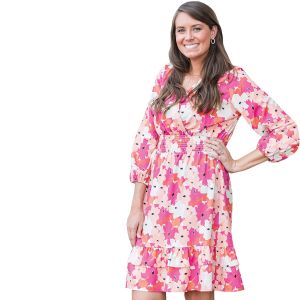 Carolyn Bloom Pink Dress With Ruffle Hem - Small