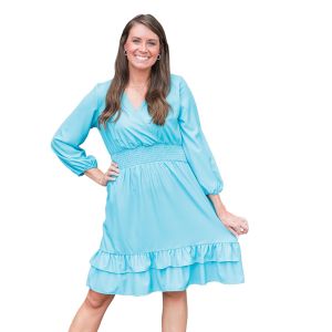 Carolyn Bloom Pacific Blue Dress With Ruffle Hem - Small