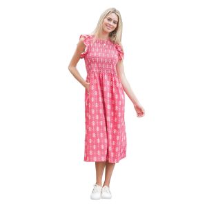 Elyse Smock Hot Pink Bodice Dress With Pocket - Small