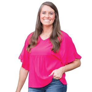 Alley Hot Pink Top With Ruffle Sleeve - Small