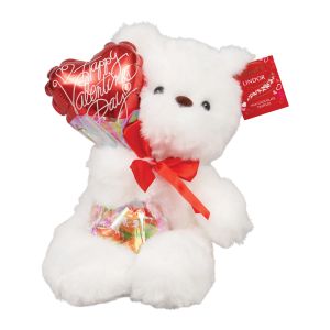 White Plush Valentine's Day Bear with Lindor Chocolates & Balloon