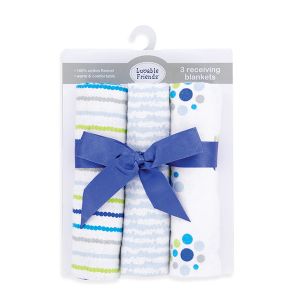 3-Pack Flannel Receiving Blankets - Blue