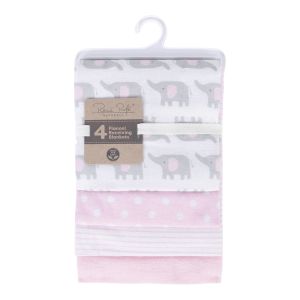 4-Piece Flannel Receiving Blanket Set - Pink