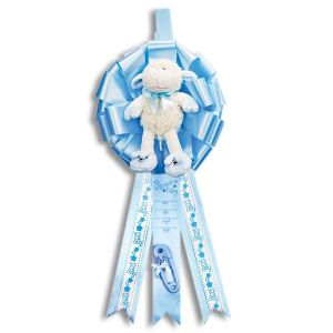 Baby Birth Announcement Ribbon with Plush Lamb - It's a Boy