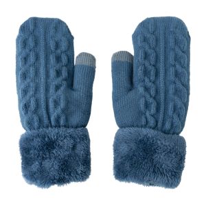 Plush Cable Knit Mittens - Blue