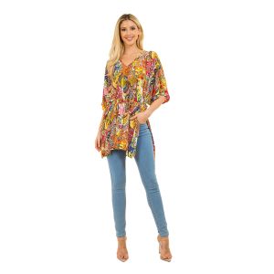 Pullover Paisley Top with Front Tie - White & Yellow