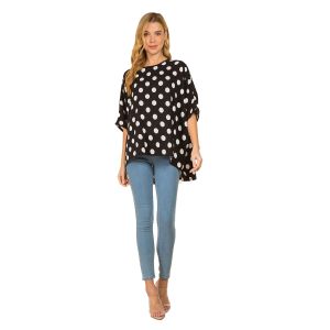 Oversized Hi-Lo Top - Black with White Polka Dots
