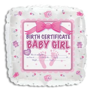 Birth Certificate Baby Girl Foil Balloon - Bagged