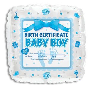 Birth Certificate Baby Boy Foil Balloon - Bagged