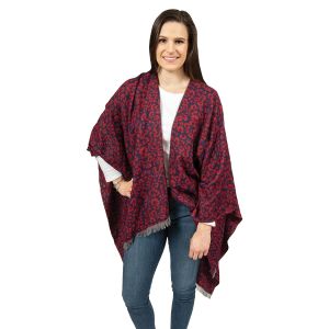 Women's Reversible Shawl - Red and Blue Leopard Print