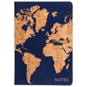 World Traveler Style Journal - Navy Cork World Map