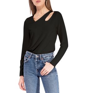 Black Long Sleeve Top With Cutout Neck - Small